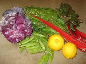 Redcabbage,peas,lemon,swisschard