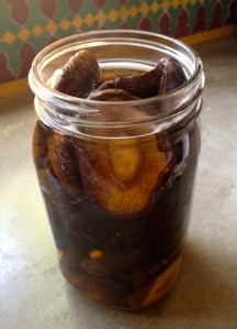 Soaking dried shiitakes in a jar gives mushroom broth as a by-product