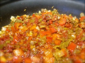 Last of the tomatoes with the first green chiles